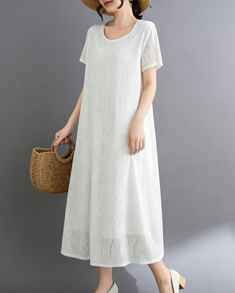 ellazhu Women's Lace Flowy Dress Round Neck Short Sleeve Loose GA2812