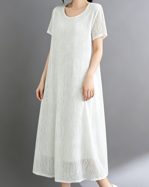 ellazhu Women's Lace Flowy Dress Round Neck Short Sleeve Loose GA2812