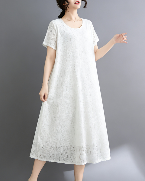 ellazhu Women's Lace Flowy Dress Round Neck Short Sleeve Loose GA2812