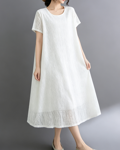 ellazhu Women's Lace Flowy Dress Round Neck Short Sleeve Loose GA2812