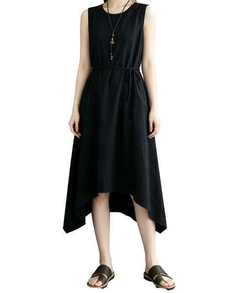 ellazhu Women's Sleeveless Tie Waist High Low Loose Midi Dress GA2813