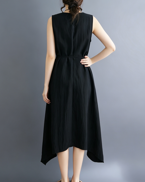 ellazhu Women's Sleeveless Tie Waist High Low Loose Midi Dress GA2813