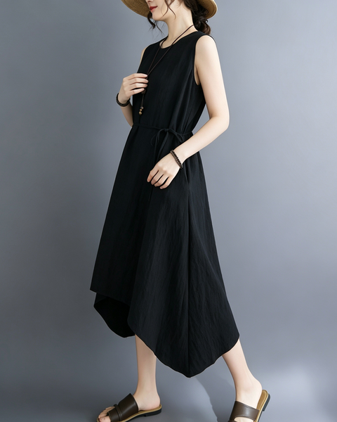 ellazhu Women's Sleeveless Tie Waist High Low Loose Midi Dress GA2813