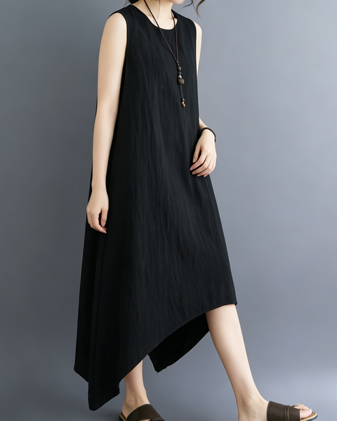 ellazhu Women's Sleeveless Tie Waist High Low Loose Midi Dress GA2813