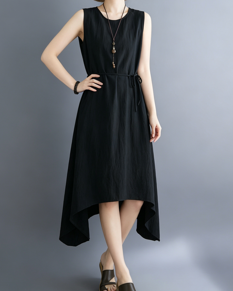 ellazhu Women's Sleeveless Tie Waist High Low Loose Midi Dress GA2813