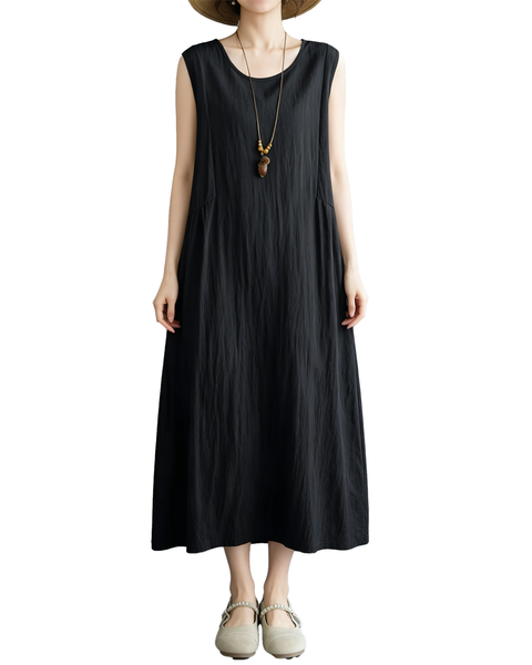 ellazhu Women's Sleeveless Maxi Dress Asymmetric Waist Pockets GA2816