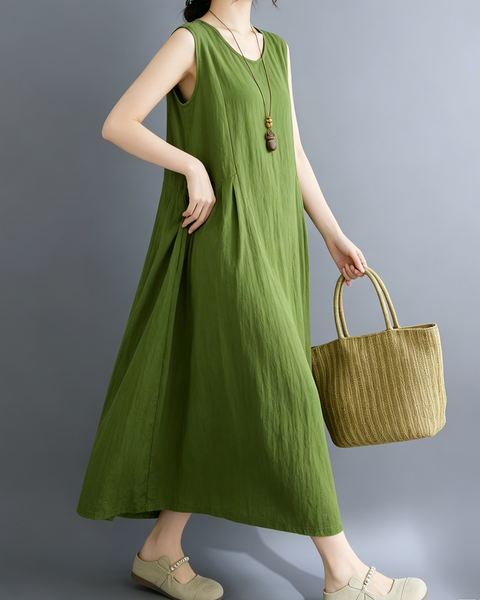 ellazhu Women's Sleeveless Maxi Dress Asymmetric Waist Pockets GA2816