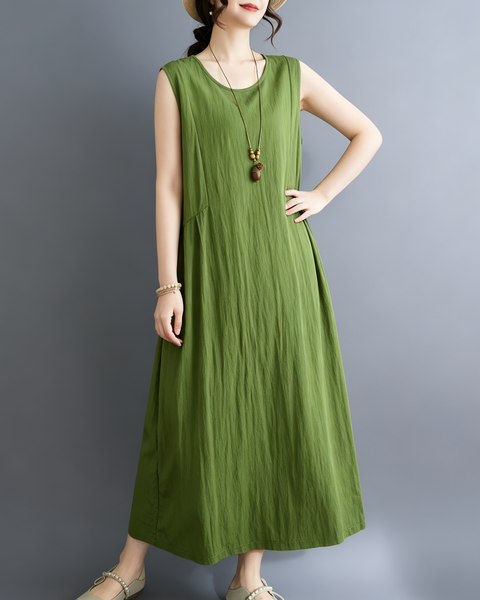 ellazhu Women's Sleeveless Maxi Dress Asymmetric Waist Pockets GA2816