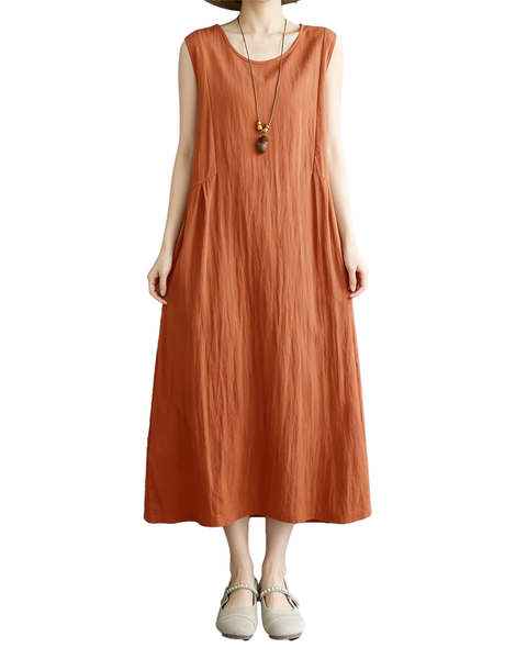 ellazhu Women's Sleeveless Maxi Dress Asymmetric Waist Pockets GA2816