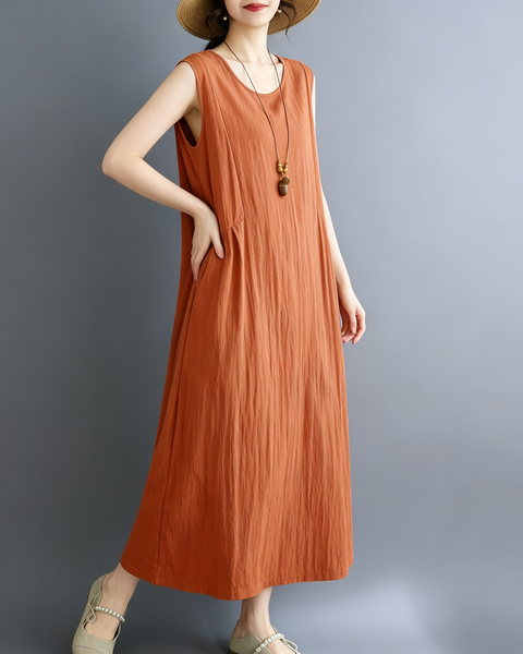 ellazhu Women's Sleeveless Maxi Dress Asymmetric Waist Pockets GA2816