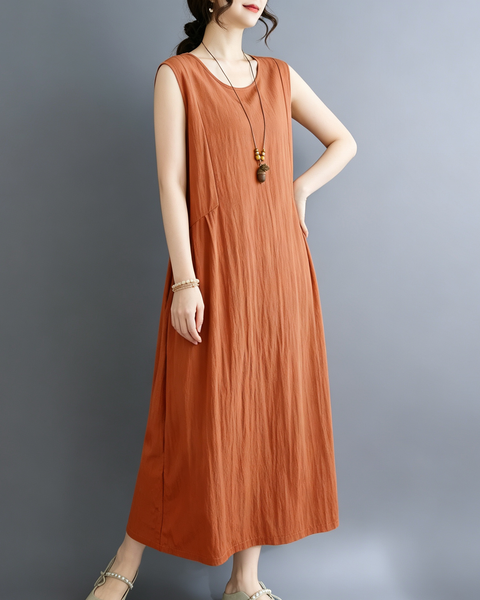 ellazhu Women's Sleeveless Maxi Dress Asymmetric Waist Pockets GA2816
