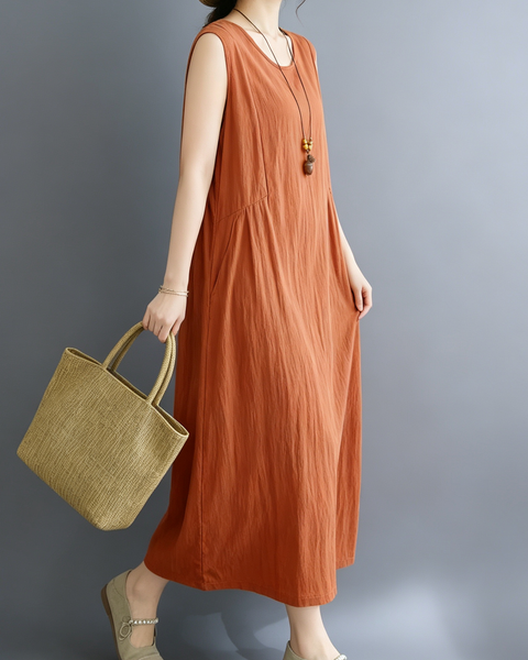 ellazhu Women's Sleeveless Maxi Dress Asymmetric Waist Pockets GA2816