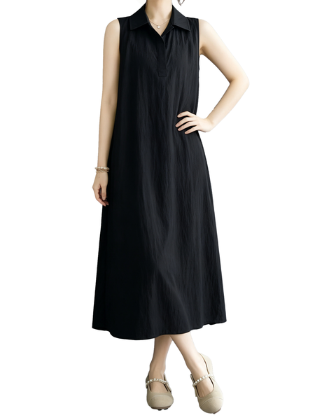 ellazhu Women's Sleeveless Collared Maxi Dress Tie Waist Loose GA2817