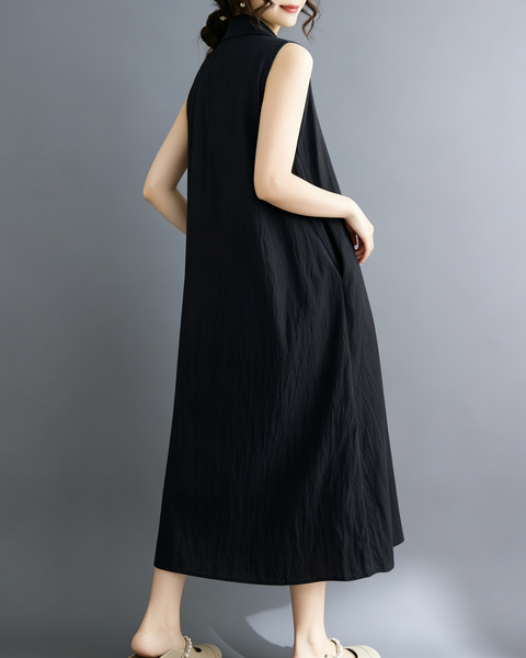 ellazhu Women's Sleeveless Collared Maxi Dress Tie Waist Loose GA2817