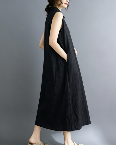 ellazhu Women's Sleeveless Collared Maxi Dress Tie Waist Loose GA2817