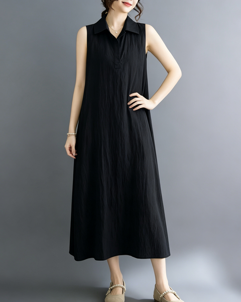 ellazhu Women's Sleeveless Collared Maxi Dress Tie Waist Loose GA2817