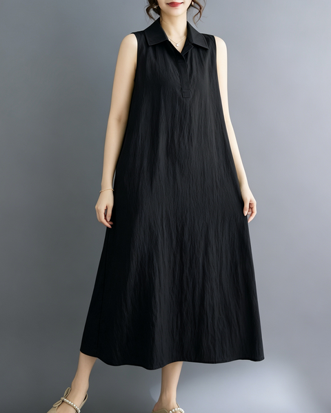 ellazhu Women's Sleeveless Collared Maxi Dress Tie Waist Loose GA2817