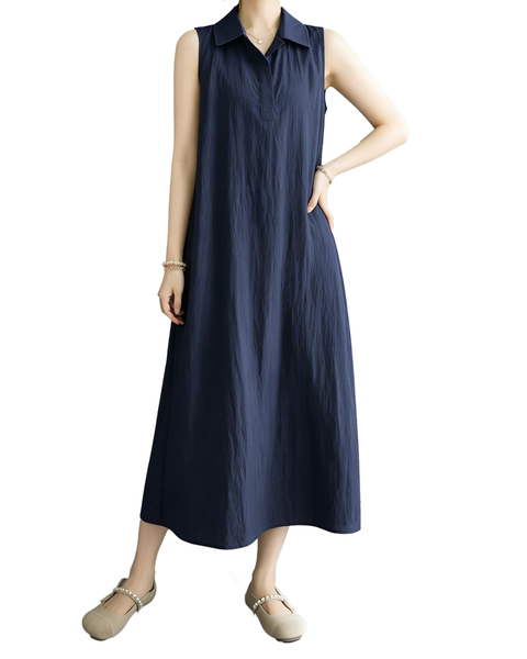 ellazhu Women's Sleeveless Collared Maxi Dress Tie Waist Loose GA2817