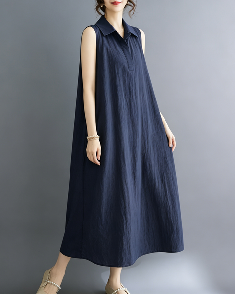 ellazhu Women's Sleeveless Collared Maxi Dress Tie Waist Loose GA2817