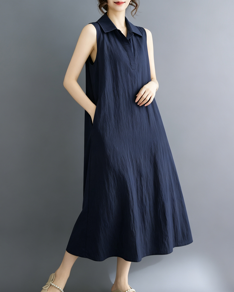 ellazhu Women's Sleeveless Collared Maxi Dress Tie Waist Loose GA2817