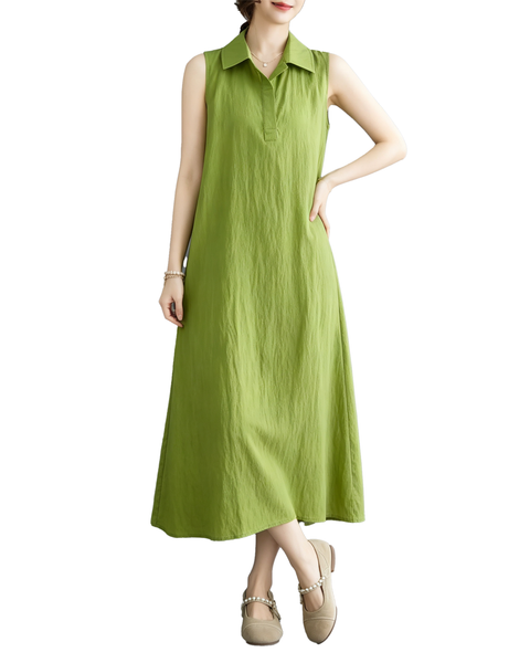 ellazhu Women's Sleeveless Collared Maxi Dress Tie Waist Loose GA2817