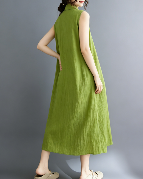ellazhu Women's Sleeveless Collared Maxi Dress Tie Waist Loose GA2817