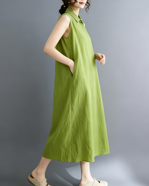 ellazhu Women's Sleeveless Collared Maxi Dress Tie Waist Loose GA2817