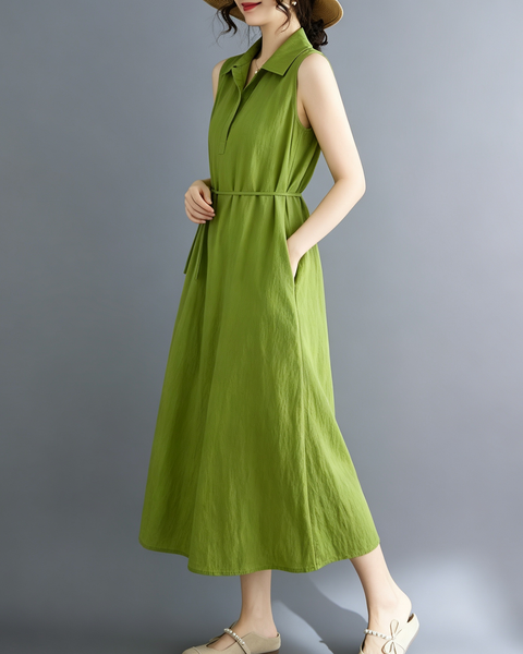 ellazhu Women's Sleeveless Collared Maxi Dress Tie Waist Loose GA2817