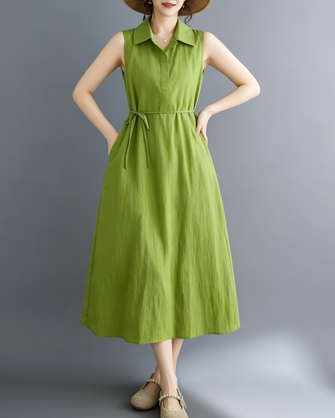 ellazhu Women's Sleeveless Collared Maxi Dress Tie Waist Loose GA2817