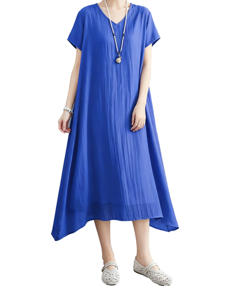 ellazhu Women's V Neck Sheer Maxi Dress Short Sleeve Plus Size GA2818