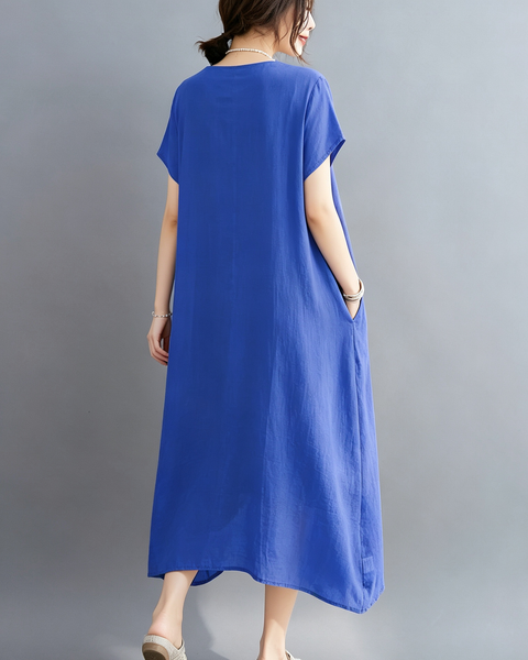 ellazhu Women's V Neck Sheer Maxi Dress Short Sleeve Plus Size GA2818