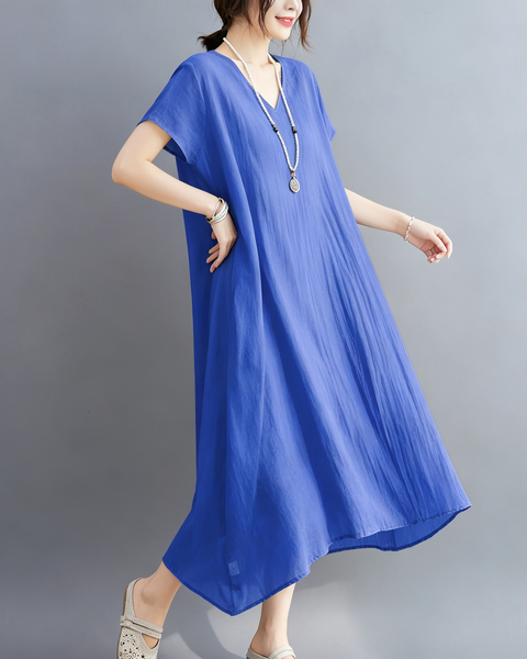 ellazhu Women's V Neck Sheer Maxi Dress Short Sleeve Plus Size GA2818