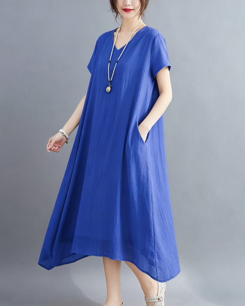ellazhu Women's V Neck Sheer Maxi Dress Short Sleeve Plus Size GA2818