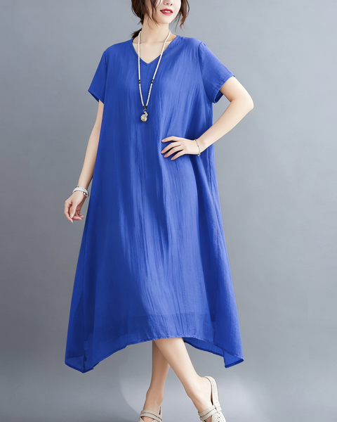 ellazhu Women's V Neck Sheer Maxi Dress Short Sleeve Plus Size GA2818