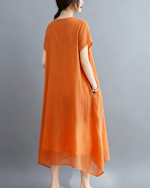 ellazhu Women's V Neck Sheer Maxi Dress Short Sleeve Plus Size GA2818