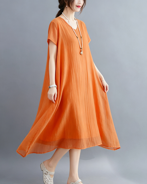 ellazhu Women's V Neck Sheer Maxi Dress Short Sleeve Plus Size GA2818