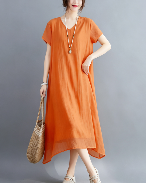 ellazhu Women's V Neck Sheer Maxi Dress Short Sleeve Plus Size GA2818
