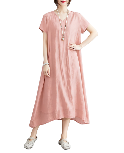 ellazhu Women's V Neck Sheer Maxi Dress Short Sleeve Plus Size GA2818