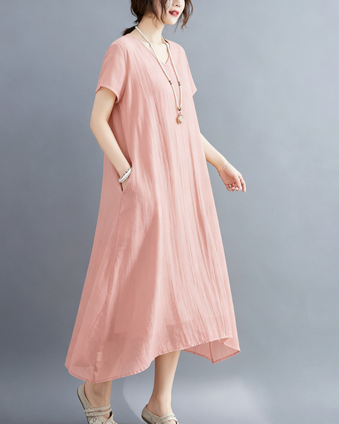 ellazhu Women's V Neck Sheer Maxi Dress Short Sleeve Plus Size GA2818