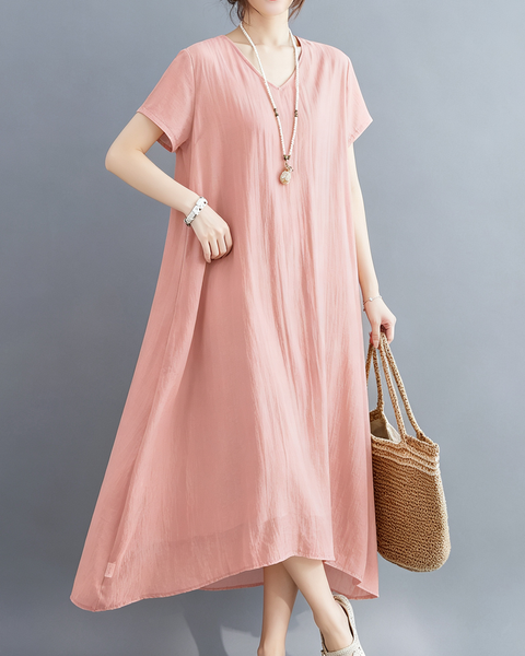 ellazhu Women's V Neck Sheer Maxi Dress Short Sleeve Plus Size GA2818