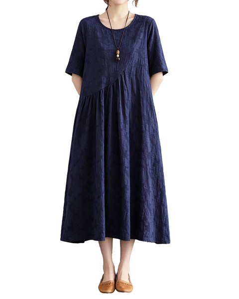 ellazhu Women's Jacquard Midi Dress Irregular Hem A Line Pocket GA2819