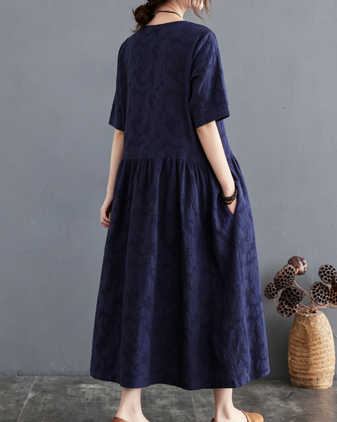 ellazhu Women's Jacquard Midi Dress Irregular Hem A Line Pocket GA2819