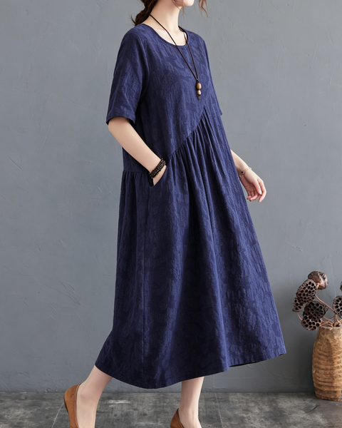 ellazhu Women's Jacquard Midi Dress Irregular Hem A Line Pocket GA2819