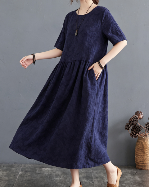 ellazhu Women's Jacquard Midi Dress Irregular Hem A Line Pocket GA2819