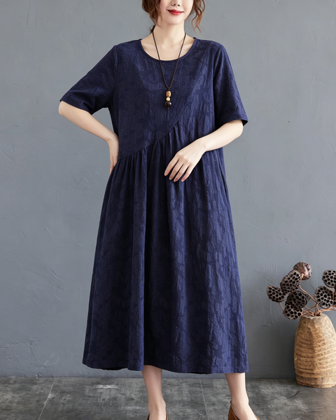 ellazhu Women's Jacquard Midi Dress Irregular Hem A Line Pocket GA2819