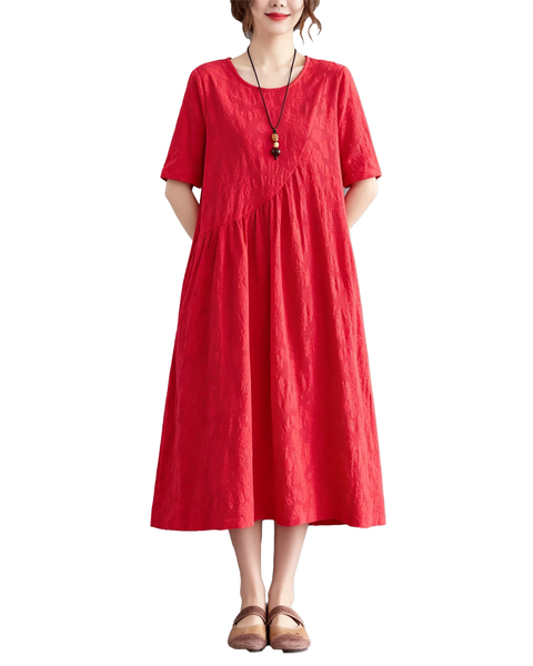 ellazhu Women's Jacquard Midi Dress Irregular Hem A Line Pocket GA2819