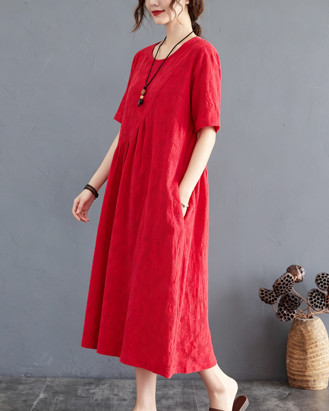 ellazhu Women's Jacquard Midi Dress Irregular Hem A Line Pocket GA2819