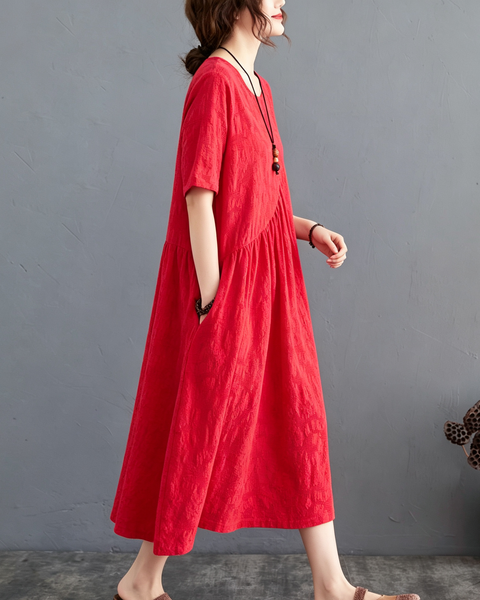 ellazhu Women's Jacquard Midi Dress Irregular Hem A Line Pocket GA2819