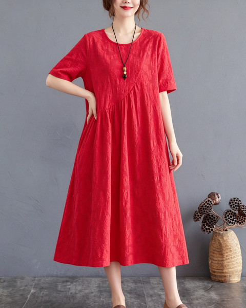 ellazhu Women's Jacquard Midi Dress Irregular Hem A Line Pocket GA2819