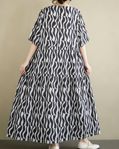 ellazhu Women's Plus Size Loose Wavy Tiered Round Neck Maxi Dress GA2826